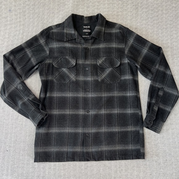 Hurley by Pendleton Men's Button Up Plaid Black Wool Shirt Size L Flannel